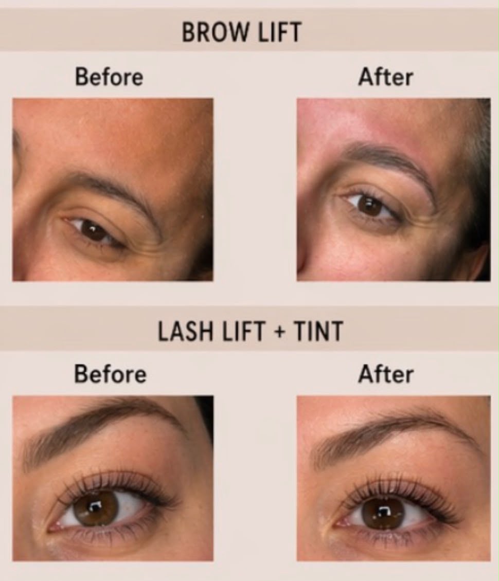 Voor en na Brow Lift en Lash Lift met tint door Elise