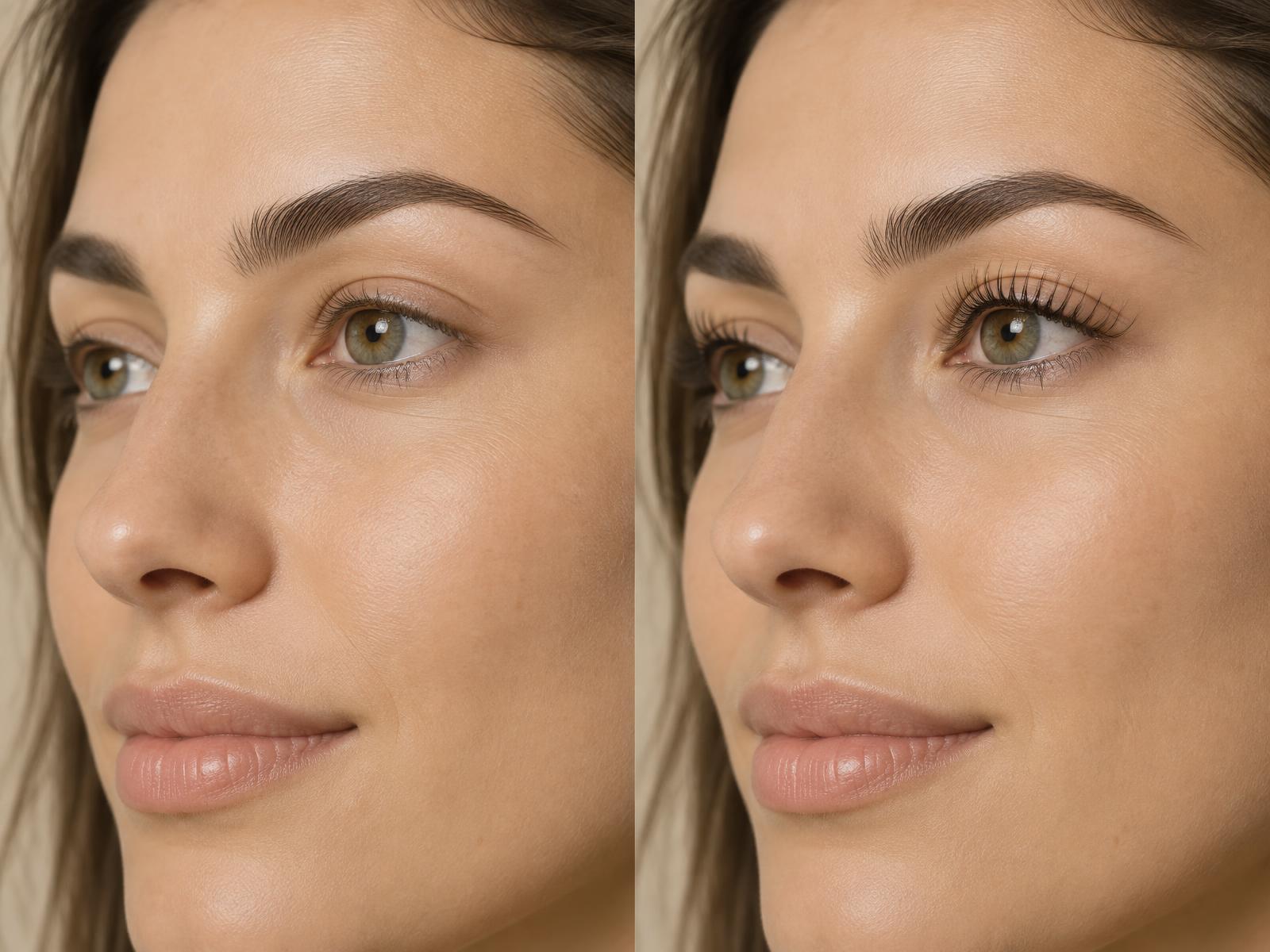 Sfeerimpressie van een lash lift met tint voor en na behandeling
